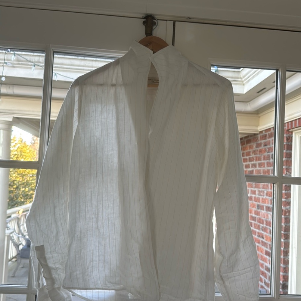 Sarah Alexandra Signature Shirt in Linen (Gold pinstripe)
